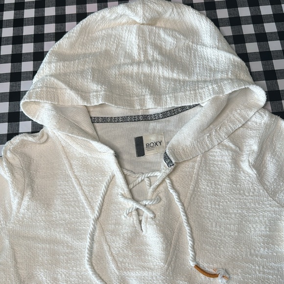 ROXY White Woven Pullover Beach Hoodie Top Soft Woman’s Size M - Picture 2 of 8